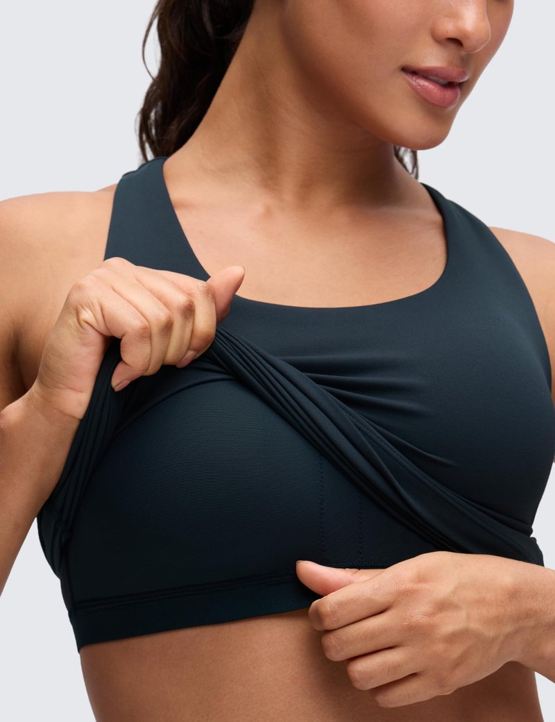 CRZ YOGA Butterluxe Workout Racerback Tank Tops for Women - Padded Athletic Spandex Yoga Shirts with Built in Bra True Navy Large