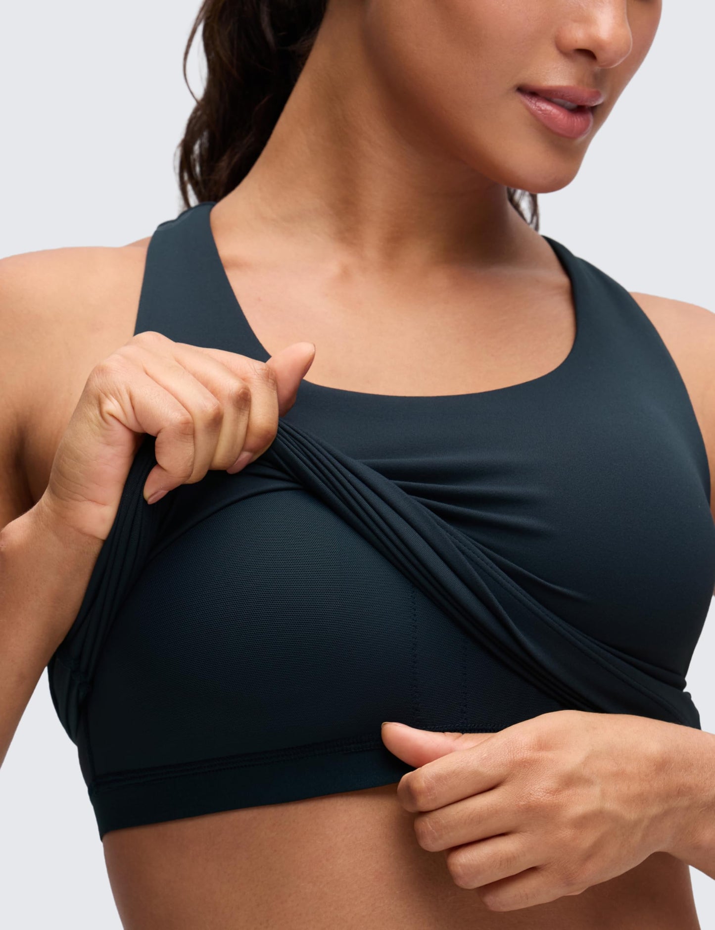 CRZ YOGA Butterluxe Workout Racerback Tank Tops for Women - Padded Athletic Spandex Yoga Shirts with Built in Bra True Navy Small