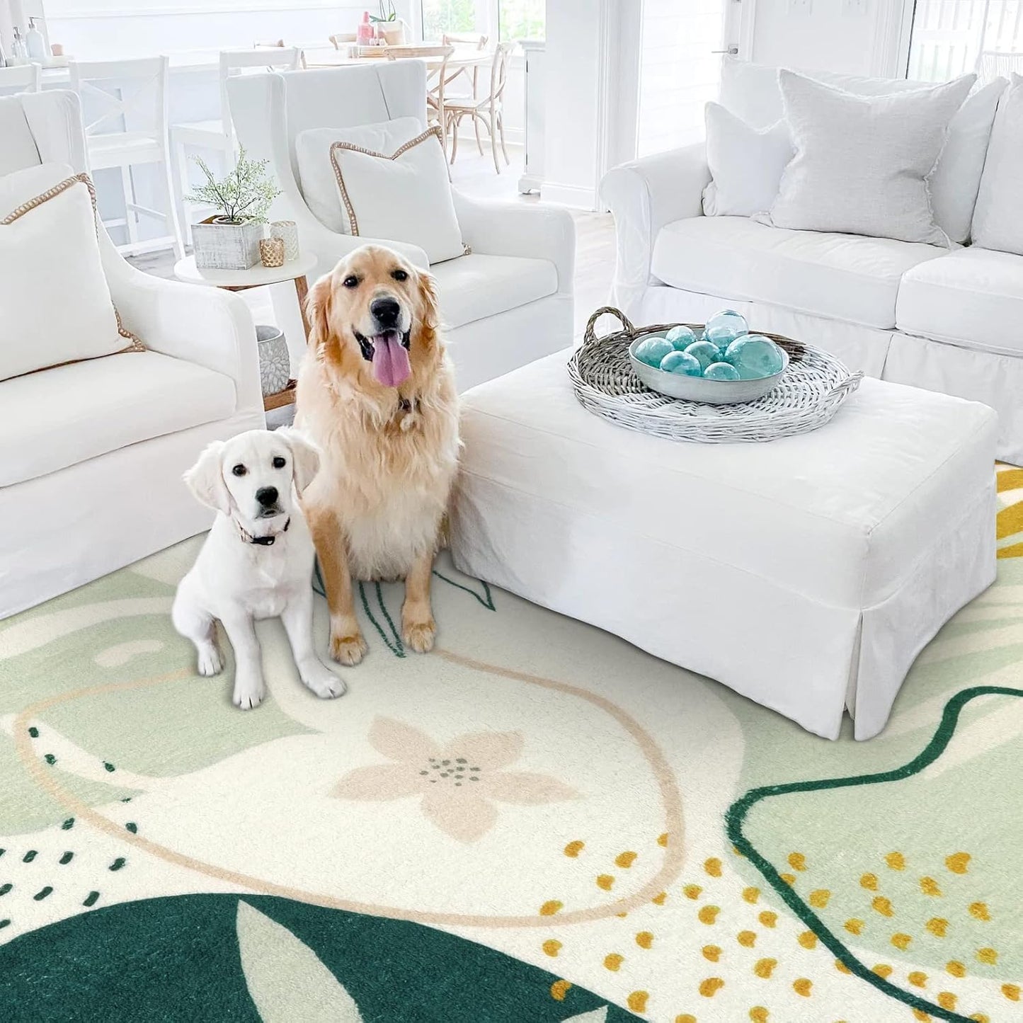 Lahome Sage Green Boho Area Rug 5x7, Washable Non Slip Soft Botanical Rug for Living Room Bedroom Cozy Home Decor