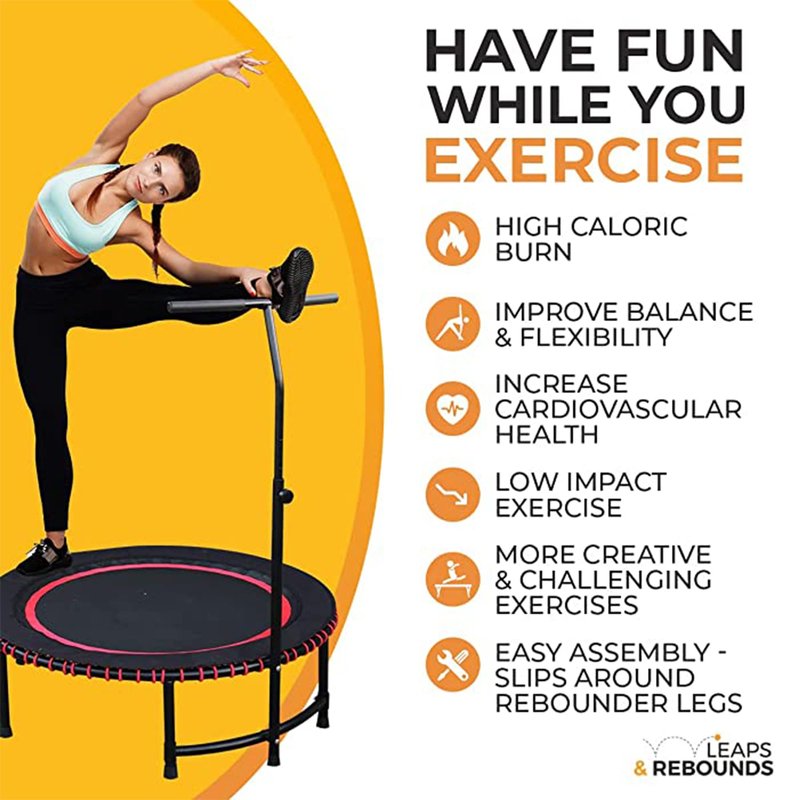 Leaps & ReBounds: Adjustable Stabilizer Bar - Fits All L&R Fitness Trampolines - Grippable & Cushy Foam Handles - Easy Assembly, Slips Over Existing Legs - Trampoline Sold Separately