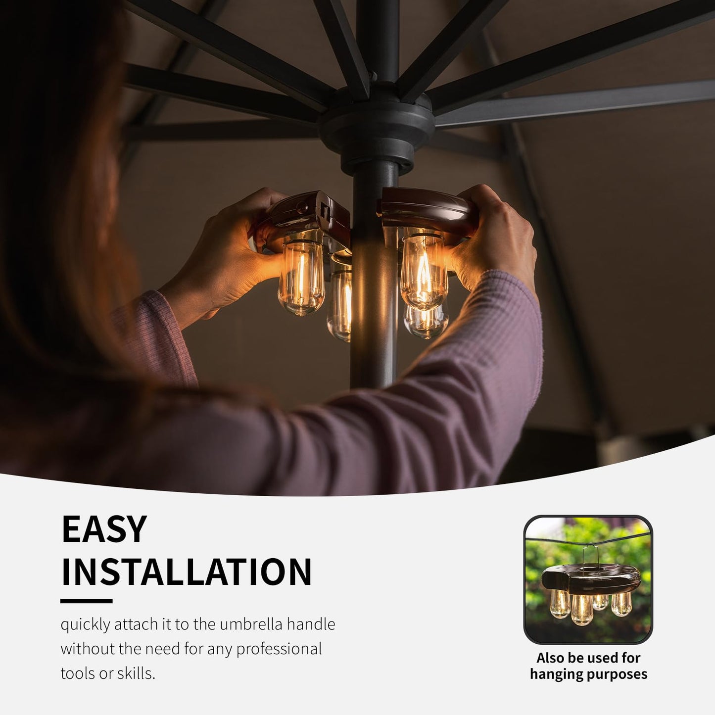Nora·Gift Patio Umbrella Light with LED Edison Bulbs, Battery Operation Cordless-Outdoor Umbrella Pole Lights with 2 Lighting Modes for Garden，Patio, Backyard, Camping or BBQ - Brown(1 Pack)