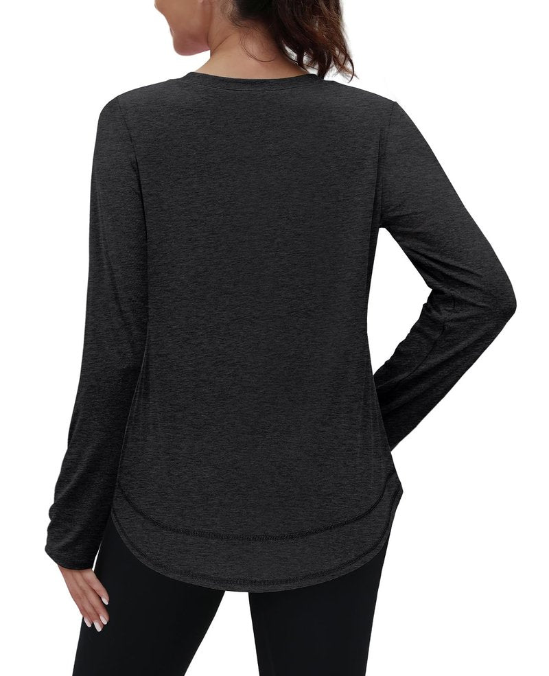 Womens Workout Tops Long Sleeve Swim Shirt Rash Guard Athletic Tops Ropa Deportiva para Mujer‌ Running Loose Fit Exercise Beach Vacation Lightweight Sweatshirt Black M