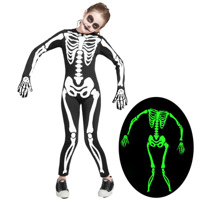 Spooktacular Creations Halloween Kids Skeleton Costume, Unisex Glow in the Dark Skeleton Jumpsuit with Gloves for Boys, Girls (Large(10-12 yrs))