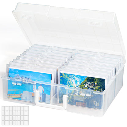 Lifewit Photo Storage Box 4" x 6" Photo Case, 18 pcs Inner Photo Keeper, Clear Photo Boxes Storage, Plastic Photo Organiser for Seed, Cards, Picture, Craft with 1 Sheet Label Sticker
