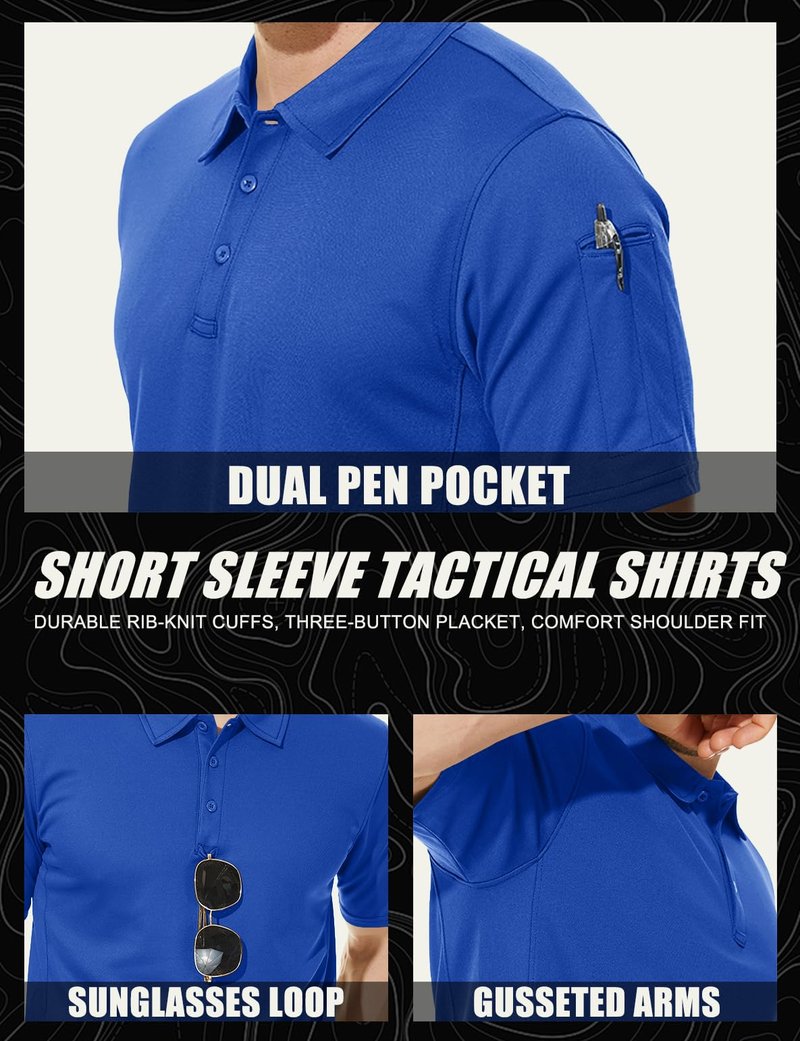 MAGCOMSEN Work Polo Shirts for Men Golf T-Shirts Quick Dry Shirts Summer Shirts Golf Polo Shirts for Men Blue XXL