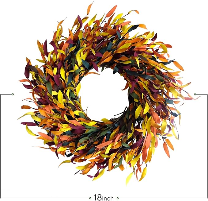 Bibelot Fall Leaf Wreath, 20’’ Autumn Front Door Wreath, Harvest Wreath with Leaves, Fall Decorations for Indoor Outside Wall Window Festival Thanksgiving Fall Autumn Decor