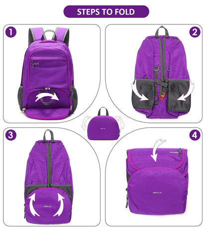 MRPLUM 30L Rucksack Foldable Ultralight Packable Backpack, Unisex Durable Handy Daypack for Travel & Outdoor Sports Durable & Waterproof (Purple)