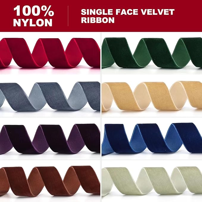 Khaki Velvet Ribbon 1" x 20Yd,Great for Gift Wrapping,Hair Bows Making, Wreaths,Wedding and Christmas Party Decoration(Khaki 1")