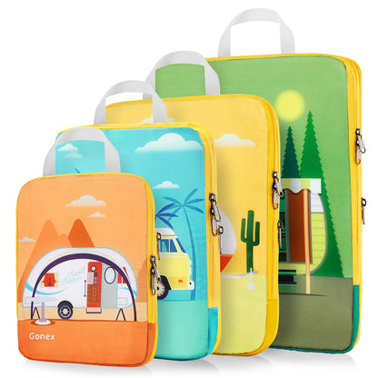 Gonex Compression Packing Cubes, 4pcs Expandable Storage Travel Luggage Bags Organizers, Travel Cubes for Suitcase Carry On (RV)