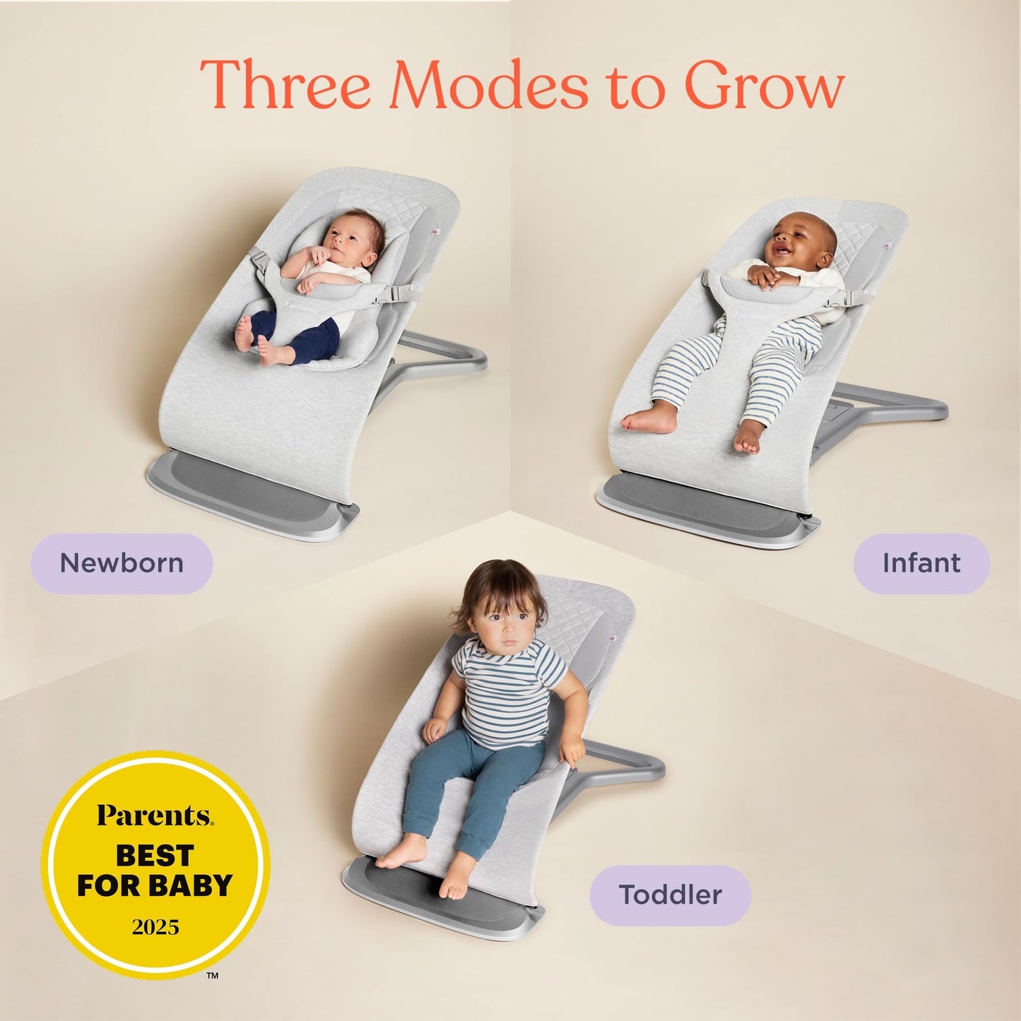 Ergobaby Evolve 3-in-1 Bouncer, Adjustable Multi Position Baby Bouncer Seat, Fits Newborn to Toddler, Light Grey