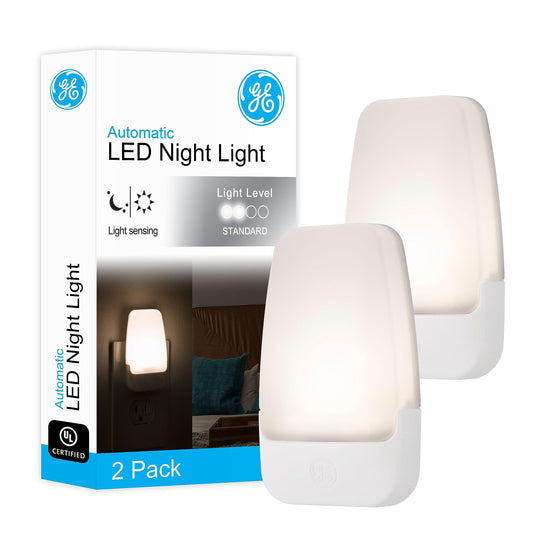 GE LED Night Light, Plug-in, Dusk to Dawn Sensor, Warm White, Ambient Lighting, Ideal Kids Adults Nightlight for Bedroom, Bathroom, Nursery, Hallway, Kitchen, 30966, 2 Pack