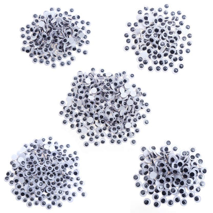 DECORA 1000pcs Round Plastic Black Googly Wiggle Eyes Self-Adhesive Wide Variety Assorted Sizes