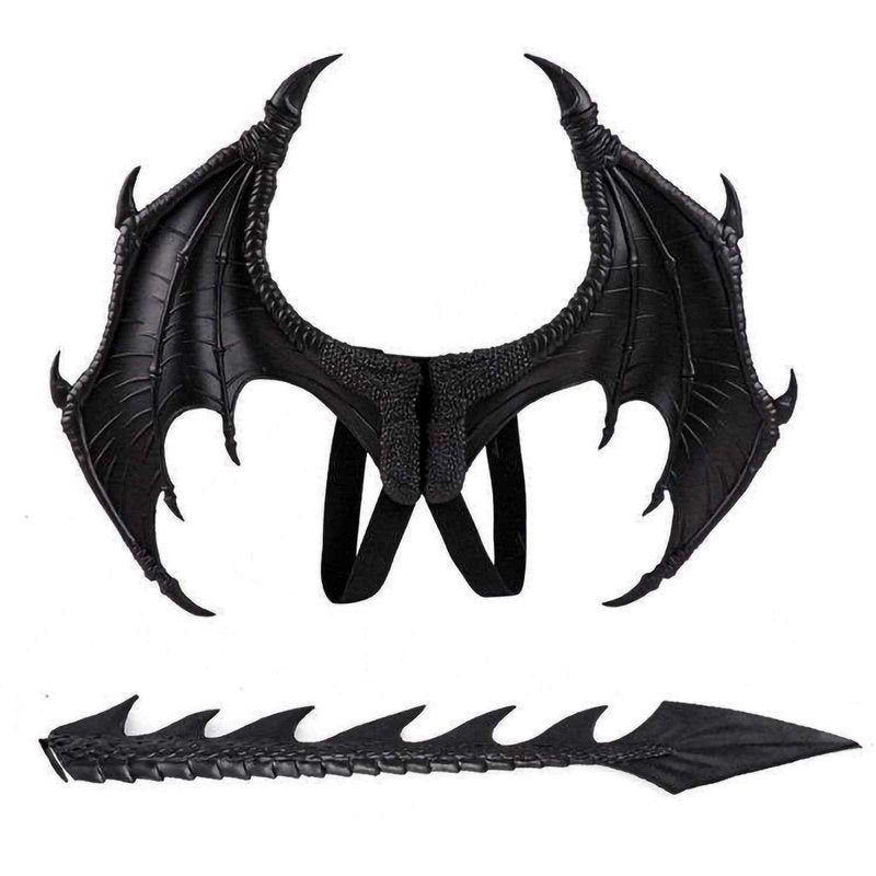 MANO Halloween Dragon Costume Cosplay Carnival Wings Tail Accessory（Black）