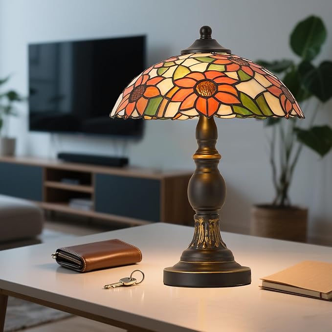 Tiffany Style Table Lamp, Stained Glass Table Light,Art Craft Antique Decor Lamp for Bedside Nightstand Bedroom Living Room Home Office ect