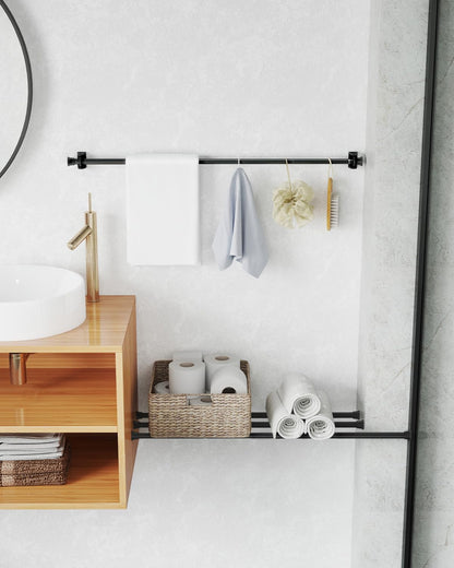 2Pack Tension Rod 24-48Inch Black Curtain Rods for Windows Spring Adjustable Curtain Rods no Drilling Tension Curtain Rods for Window,Doorway,Closets