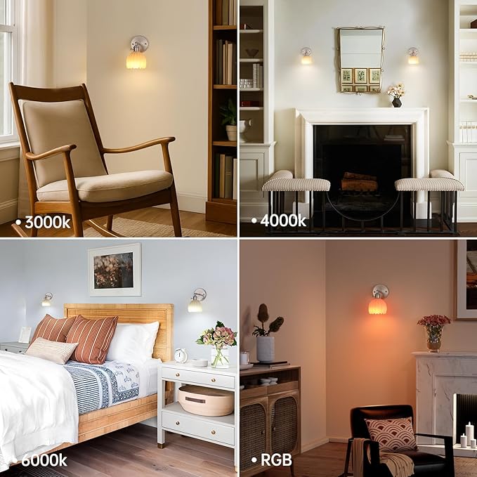 Vintage 5000 mAh Battery Operated Wall Sconce with Cream Tulip Glass Lampshade Rechargeable Battery Powered Wall Light with Remote Control for Bedroom Doorway, Set of 2