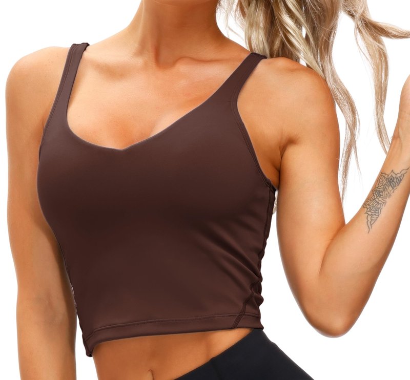 Women’s Longline Sports Bra Wirefree Padded Medium Support Yoga Bras Gym Running Workout Tank Tops Red Brown