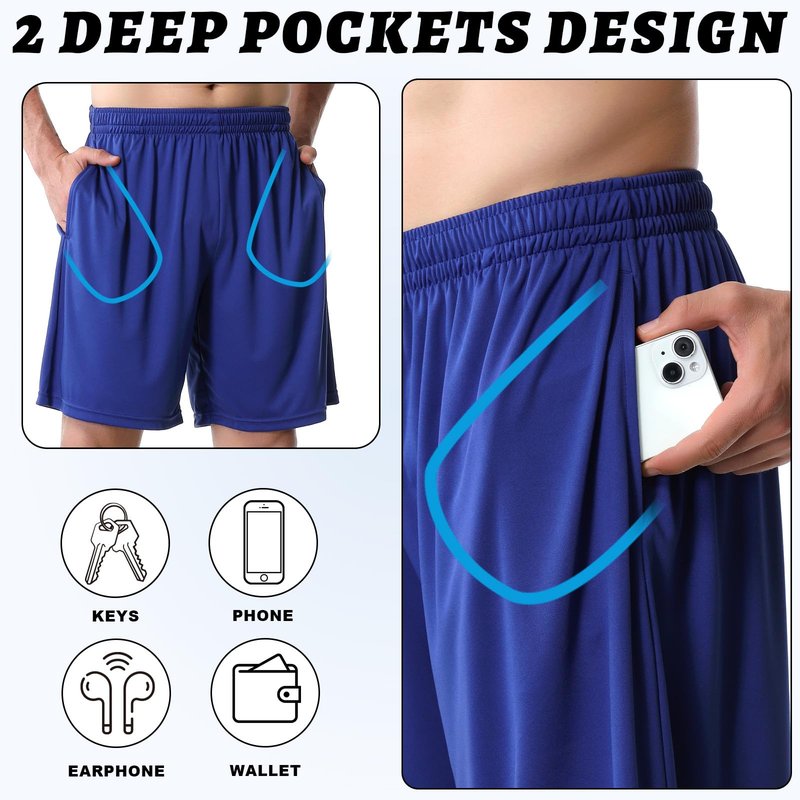 5 Pack Athletic Gym Shorts for Men - Quick Dry Men's Basketball Shorts with Pockets and Elastic Waistband, Running Workout Activewear
