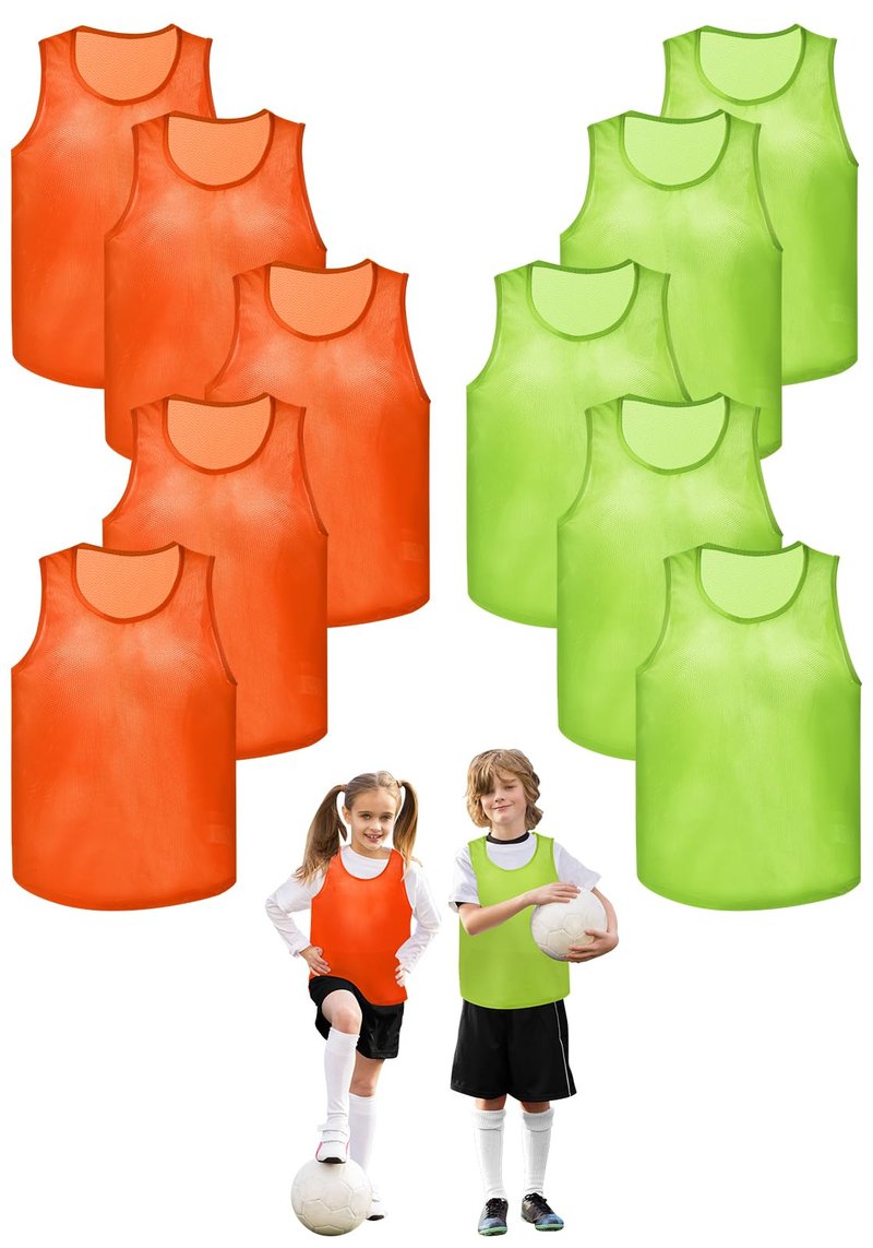 Mofech Mesh Scrimmage Pinnies 12 PCS Team Practice Pennies Youth Adult Training Sports Jerseys For Soccer Basketball Football Green & Orange