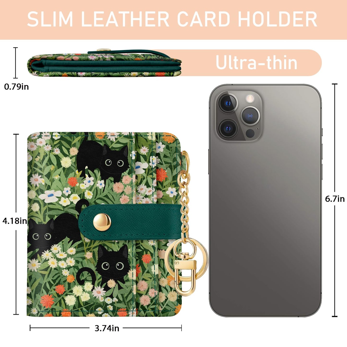 Jogjam Black Cat Floral Rfid Women Wallet, Small Slim Thin Credit Card Wallet, PU Leather Bifold Cash Zipper Coin Pocket ID Window for Female Ladies Teen Girls Girly