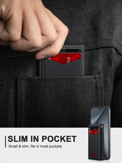 Wallet for Men Slim Leather Wallets for 9-13 Cards, RFID Blocking Thin Card Holder Wallet with ID Window & Stretchable Cash Slot, Minimalist Bifold Small Wallet for Front Pocket, Birthday Gift for Men