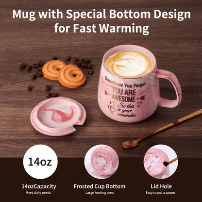 Coffee Mug Warmer & You are Awesome Mug Set, Electric Cup Warmer for Desk Office Home, Beverage Warmer with 3 Temperature Setting, 8-Hours Auto Shut Off, Best Birthday Present Ideas for Women