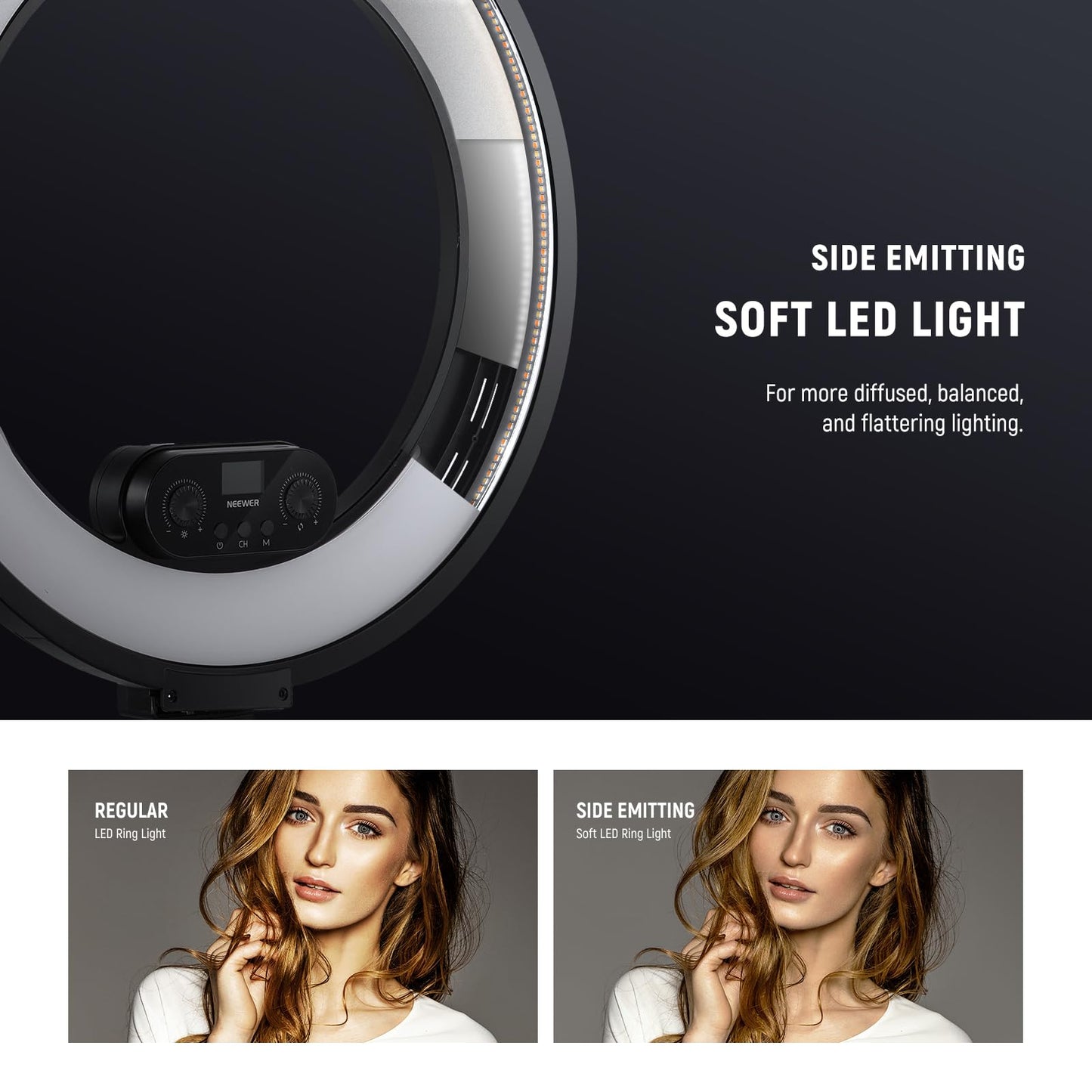 NEEWER 18 Inch Edge Lit Ring Light with Tripod Stand Phone Holder Compatible with iPhone for Video Recording Selfie Makeup Studio Streaming, 45W 2900-7000K APP 2.4G Control Ringlight Lighting, RL45B