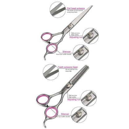 GEMEK Pet Grooming Scissors Set 4 Pieces Stainless Steel Pet Trimmer Kit Used for Dog Cat and More Pets - with 7.5-inch Cutting Scissors, Thinning Shear, Curved Scissors, Grooming Comb