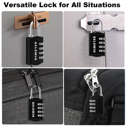DELSWIN Small Combination Lock for Locker, 4-Digit Mini Combo Lock for Backpack and Luggage, Combination Padlock for School Gym Locker (Pack of 4)