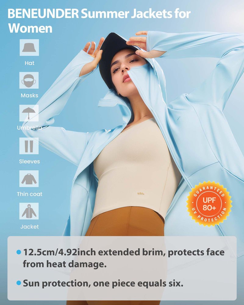 BENEUNDER Cooling Women's UPF 50+ Sun Protection Lightweight Hoodie Jacket Long Sleeve Active Sun Shirts for Outdoor Workout Camel