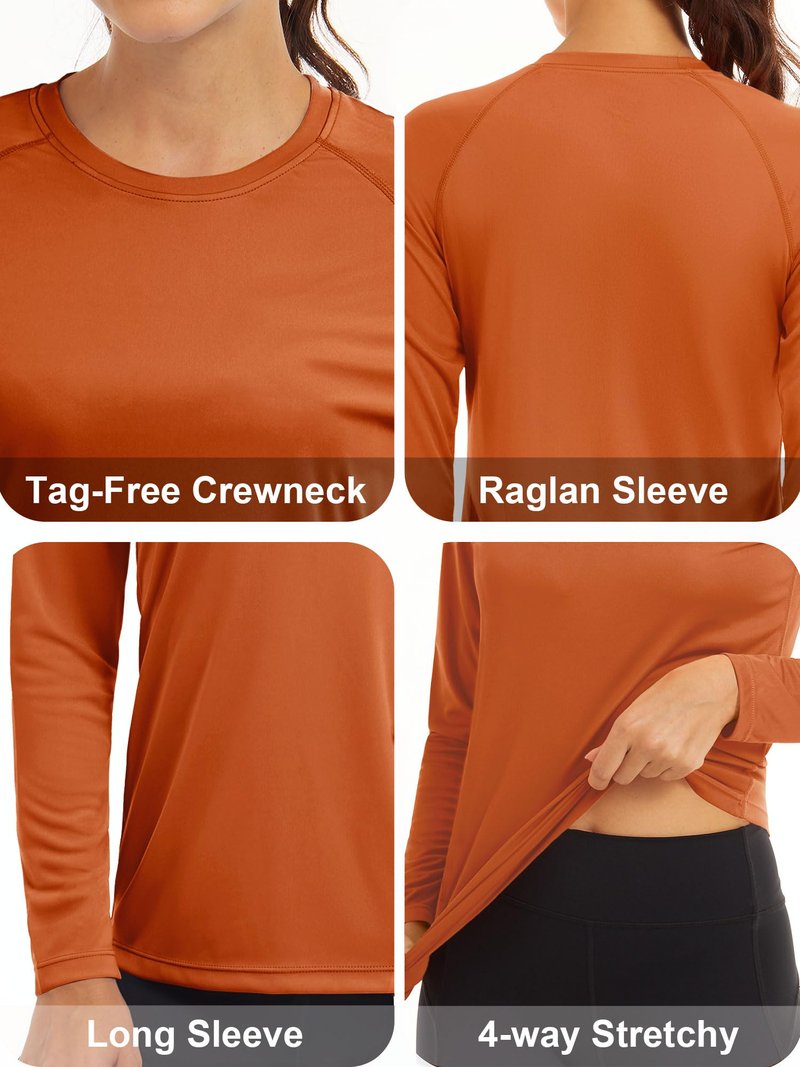 MAGCOMSEN UV Protection Shirts for Women Long Sleeve Shirts for Women Performance Shirts Swim Shirts for Women Running Shirts Workout Shirts Women Dark Orange