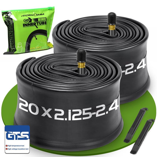 2 Pack 20x2.125/2.40 Bike Tube, 20x2.40 Bike Tube with 35mm AV, Premium Butyl 20x2.35 Tube with 2 Tire Levers, 20x2.125/2.20/2.25/2.30/2.35/2.40 Compatible with MTB, City Bikes by Hydencamm