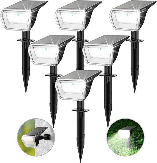 Linkind Solar Spot Lights Outdoor, 60 LEDs Solar Lights Outdoor Waterproof IP67 with 30% Conversion Rate, Ideal for Landscape, Garden, Yard, Pathway (6 Pack, Cool White)