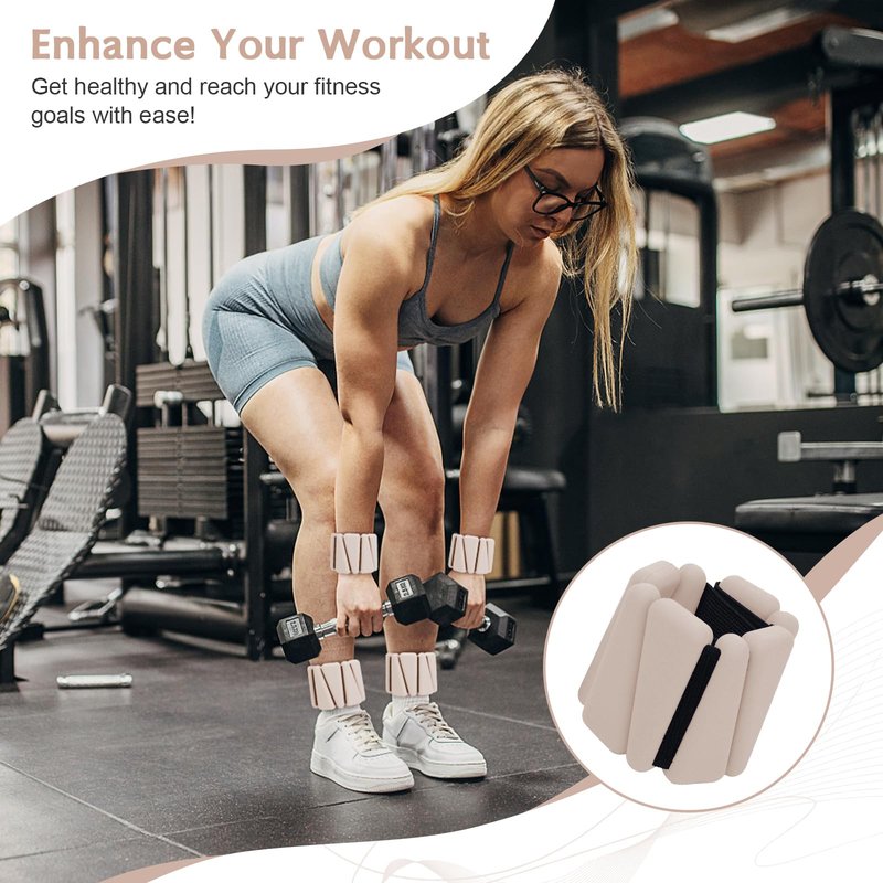Wrist Weights for Women, Adjustable Ankle Weights Silicone Bracelet Weights Arm Leg Weights for Women Men Ankle Weights for Yoga Running Swimming Pilates Gym, 1 Pair (1 lb Each) (Beige)