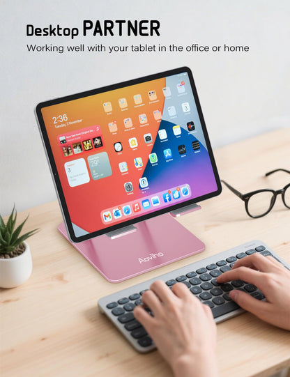 Aoviho Tablet Stand Holder for Desk, Adjustable Desktop Tablet Holder, Foldable Aluminum Tablet Mount for iPad pro 12.9, iPad Air Mini, Samsung Galaxy Tabs Z Fold Kindle Fire,4-12 inch, Rose Gold