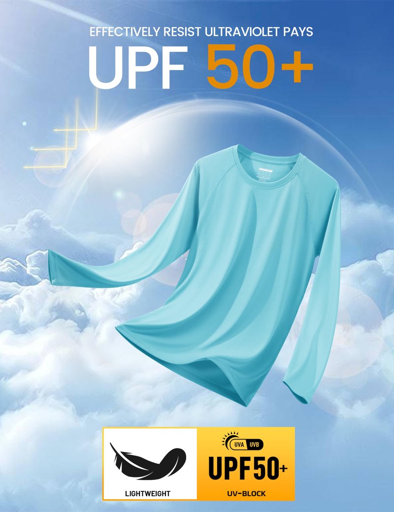 MAGCOMSEN UPF 50 Shirt for Men Sun Protection Shirt Long Sleeve UV Protection Shirts Quick Dry Shirts Ice Blue,3XL