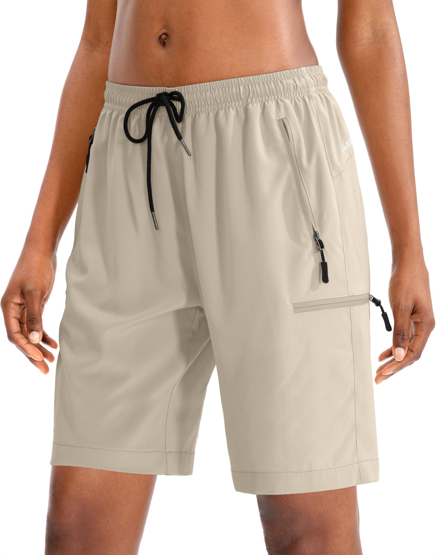 SANTINY Women's 5''/ 7''/9'' Hiking Cargo Shorts Quick Dry Lightweight Summer Shorts for Women Athletic Golf Zipper Pockets(Khaki_XL)