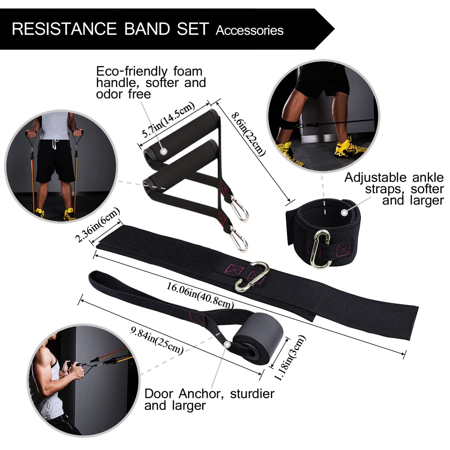 TheFitLife Exercise Resistance Bands with Handles - 5 Fitness Workout Bands Stackable up to 110/150 lbs, Training Tubes with Large Handles, Ankle Straps, Door Anchor Attachment, Carry Bag (150 LBS)