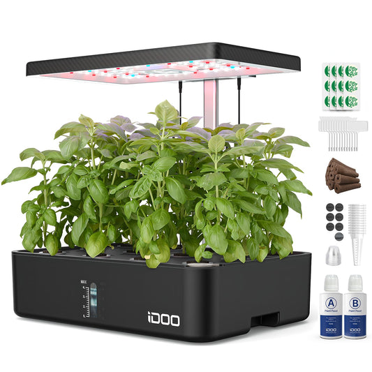 iDOO for Dad, Hydroponics Growing System Kit 12Pods, Indoor Herb Garden, with LED Grow Light, Built-in Fan, Auto-Timer, Adjustable Height Up to 11.3", for Home School Office