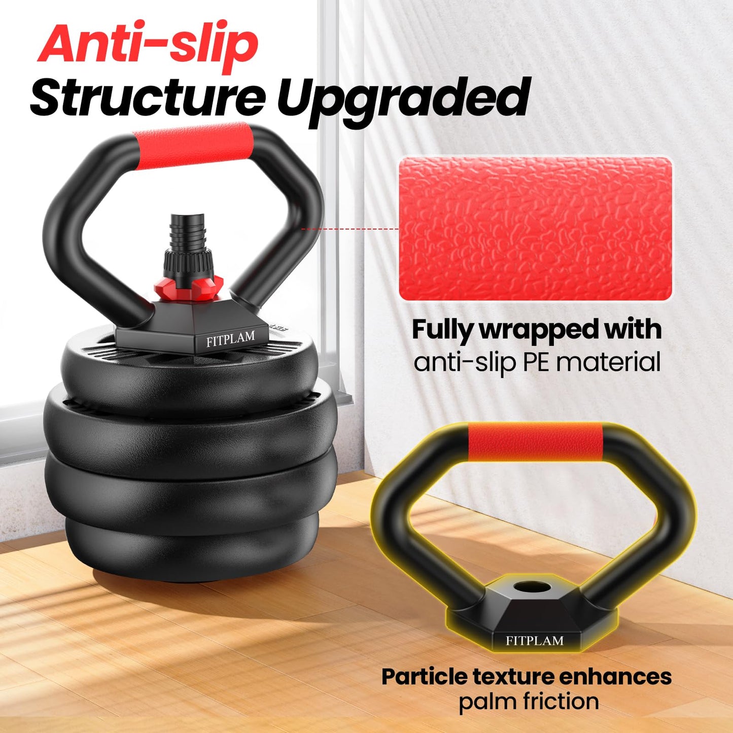 FITPLAM Adjustable dumbbell set, 45lbs Free Weights set with upgraded nut, 4 in 1 Weight Set Used as Kettlebells, Barbell, Push up Stand, Fitness Exercise for Home Gym Suitable Men/Women, BLACK