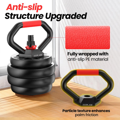 FITPLAM Adjustable dumbbell set, 45lbs Free Weights set with upgraded nut, 4 in 1 Weight Set Used as Kettlebells, Barbell, Push up Stand, Fitness Exercise for Home Gym Suitable Men/Women, BLACK