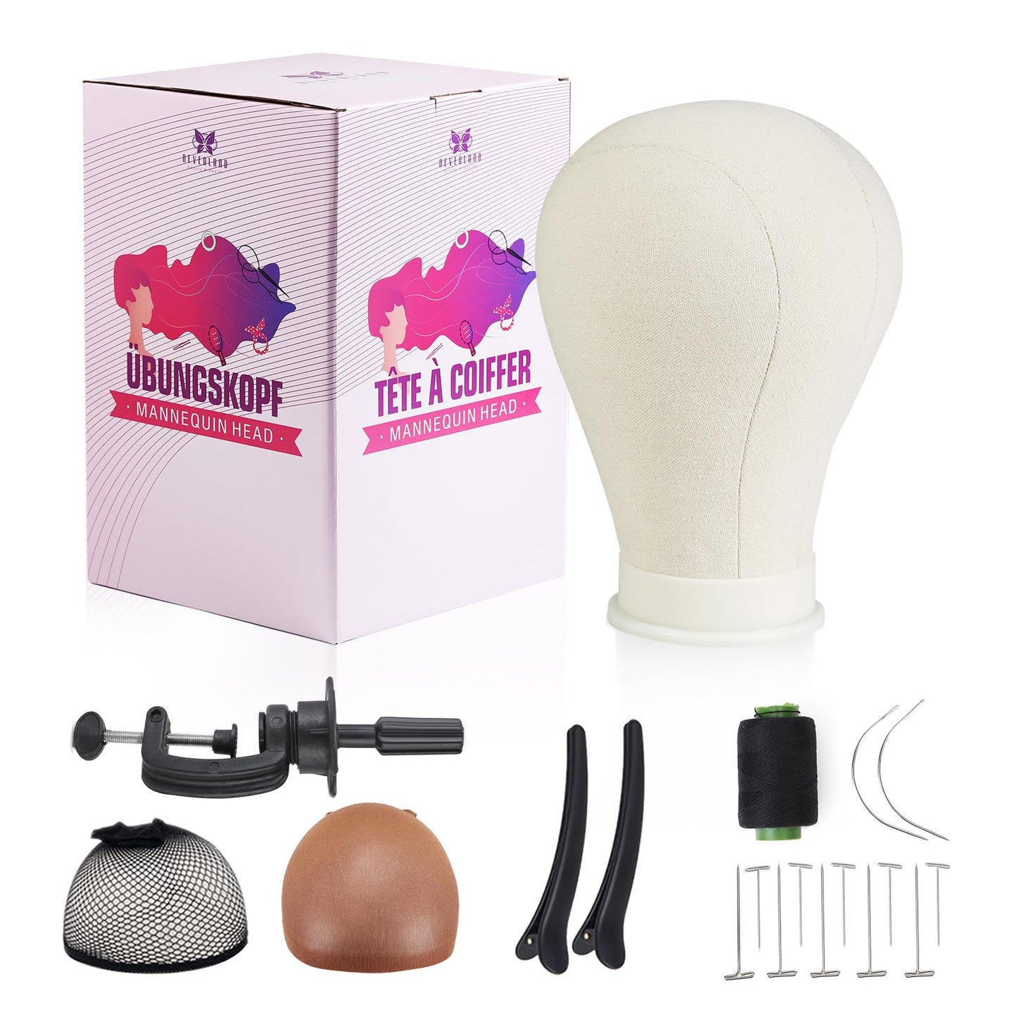 Neverland Beauty & Health 23 Inch Wig Head,Canvas Mannequin Head for Wigs,Manikin Canvas Head Block Set for Wigs Making Display with Wig caps,T Pins Set Bristle Brush