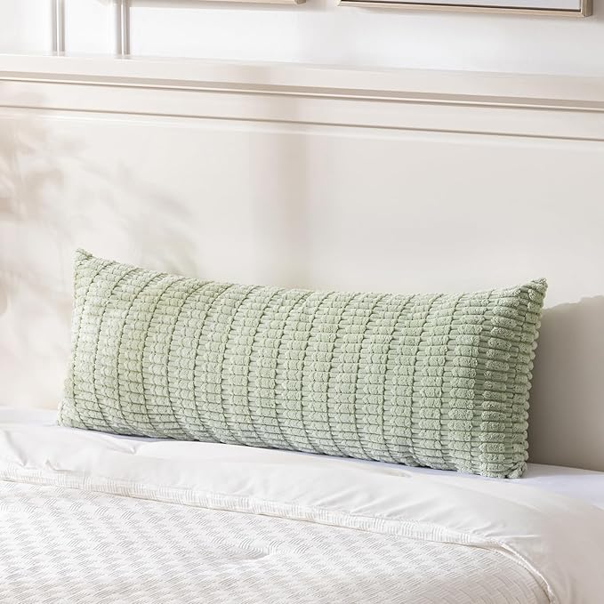Fancy Homi Sage Green Long Lumbar Decorative Throw Pillow Covers 14x36 Inch for Bed Couch Bedroom, Soft Corduroy Rectangle Solid Cushion Case 35x91 cm, Rustic Farmhouse Boho Room Décor