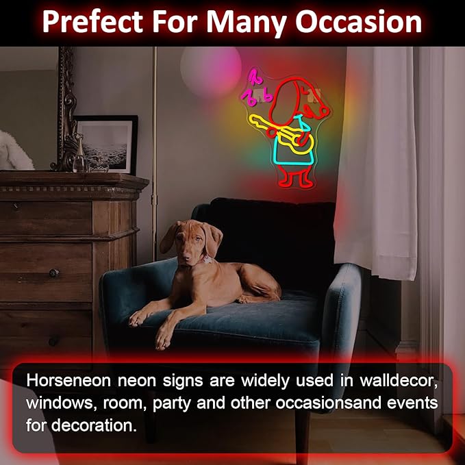Guitar Dachshund Dog Neon Sign,Dimmable Neon Signs for Wall Decor,Dogs Neon Light Dachshund USB Led Sign for Pet Shop Bedroom Party Decor, Dachshund Dog Gifts