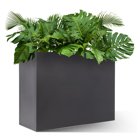 Metal Tall Rectangular Planter 32" L x 12" W x 24" H – Heavy Duty Steel Large Planter Box with Drainage Holes & Removable Shelf – Outdoor & Indoor Tall Flower Planter for Patio, Porch, Yard & Balcony
