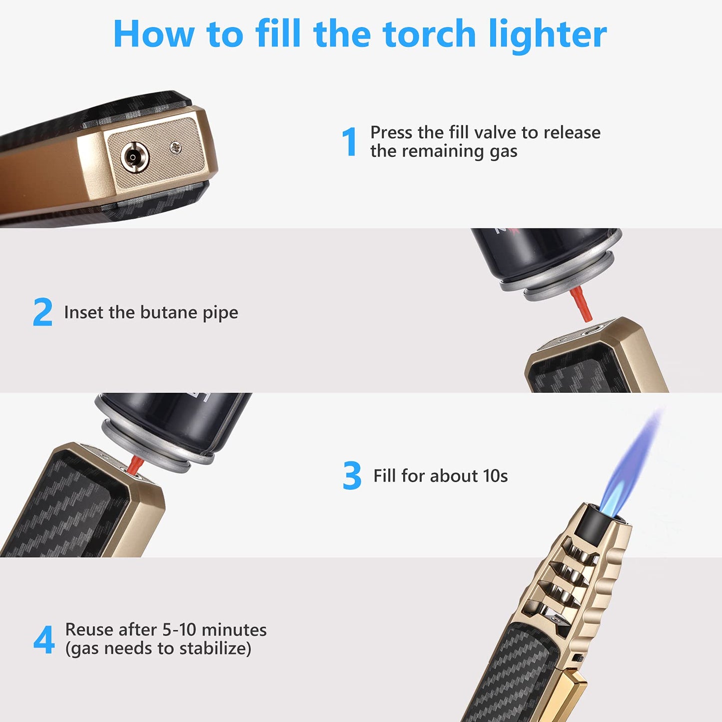Butane Torch Lighter, Refillable Kitchen Cooking Torch Windproof Adjustable Flame Solar Beam Torch Blow Torch with Safety Lock for Baking Creme Brulee
