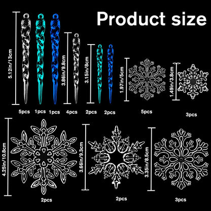 YUJUN 56PCS Christmas Snowflakes Crystal Decorations Winter Blue Snowflakes Christmas Tree Icicle Drops Ornaments Hanging Chandelier Pendants Beads for Xmas Winter New Year Wedding Party Decor
