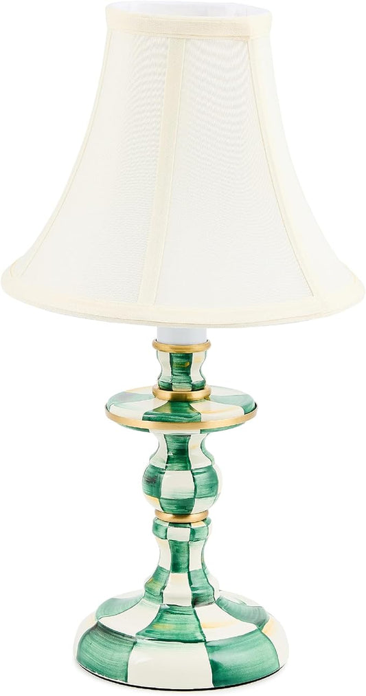 MACKENZIE-CHILDS Candlestick Lamp, Decorative Living Room and Bedroom Lamp, Green-and-White Emerald Check