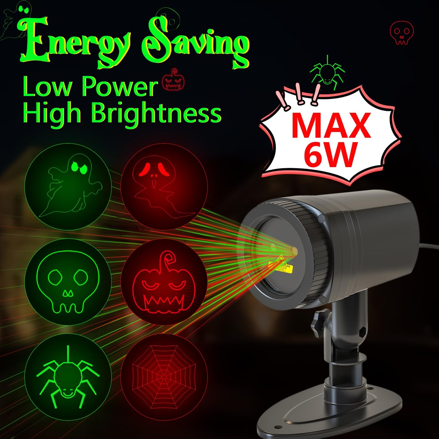 Halloween Projector Lights Outdoor, Remote Control, Waterproof Halloween Decor Energy Saving High Brightness, Timer, 3 Light Modes for Yard, Window Wall, Parties, Community Events, Store Decorations