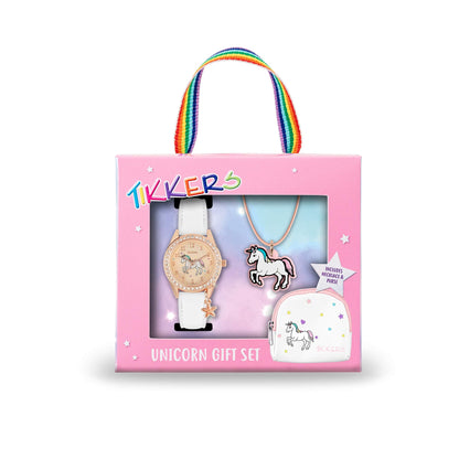 Tikkers Girls White PU Strap Unicorn Stone Set Watch Set ATK1063